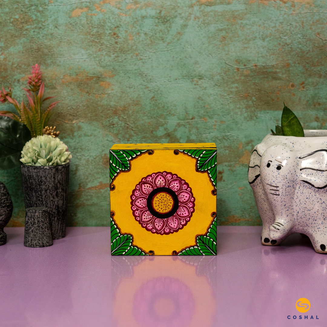 Pattachitra Wooden Jewellery Box for Women | Hand Carved Jewel Organizer | Coshal | OD78 3