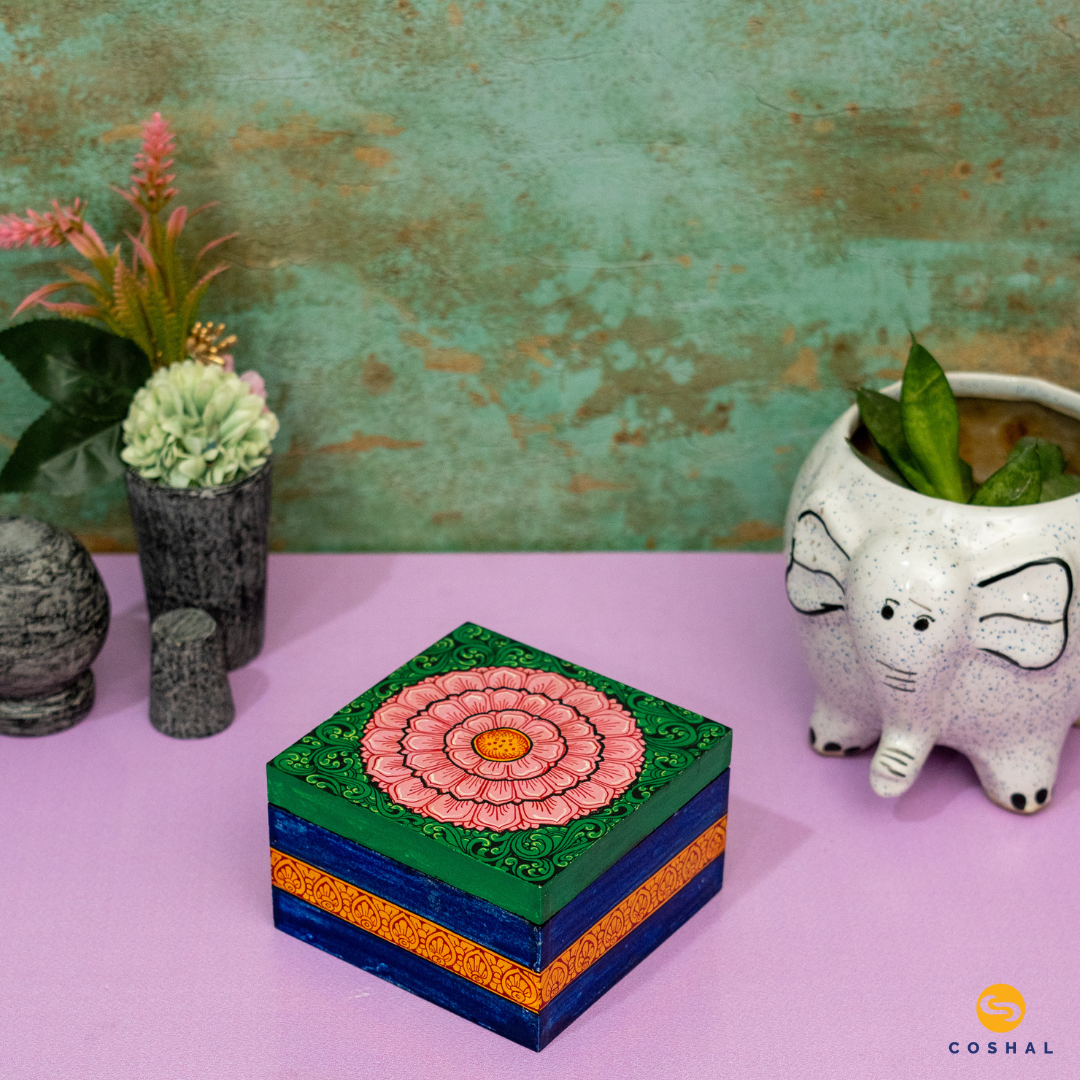 Pattachitra Wooden Jewellery Box for Women | Hand Carved Jewel Organizer | Coshal | OD79 1