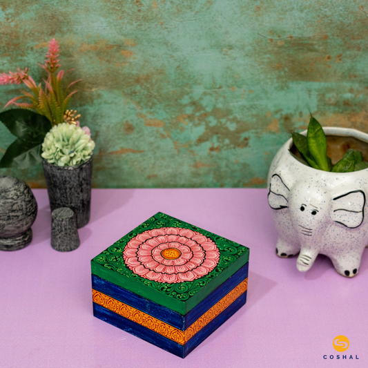 Pattachitra Wooden Jewellery Box for Women | Hand Carved Jewel Organizer | Coshal | OD79 1