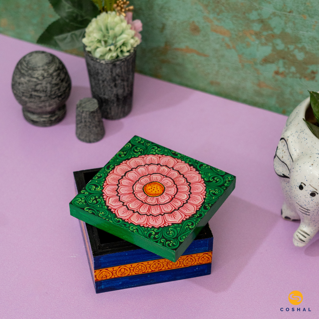 Pattachitra Wooden Jewellery Box for Women | Hand Carved Jewel Organizer | Coshal | OD79 2