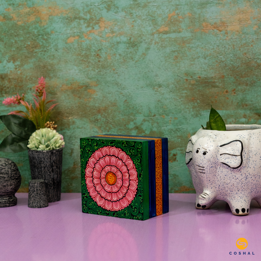 Pattachitra Wooden Jewellery Box for Women | Hand Carved Jewel Organizer | Coshal | OD79 3