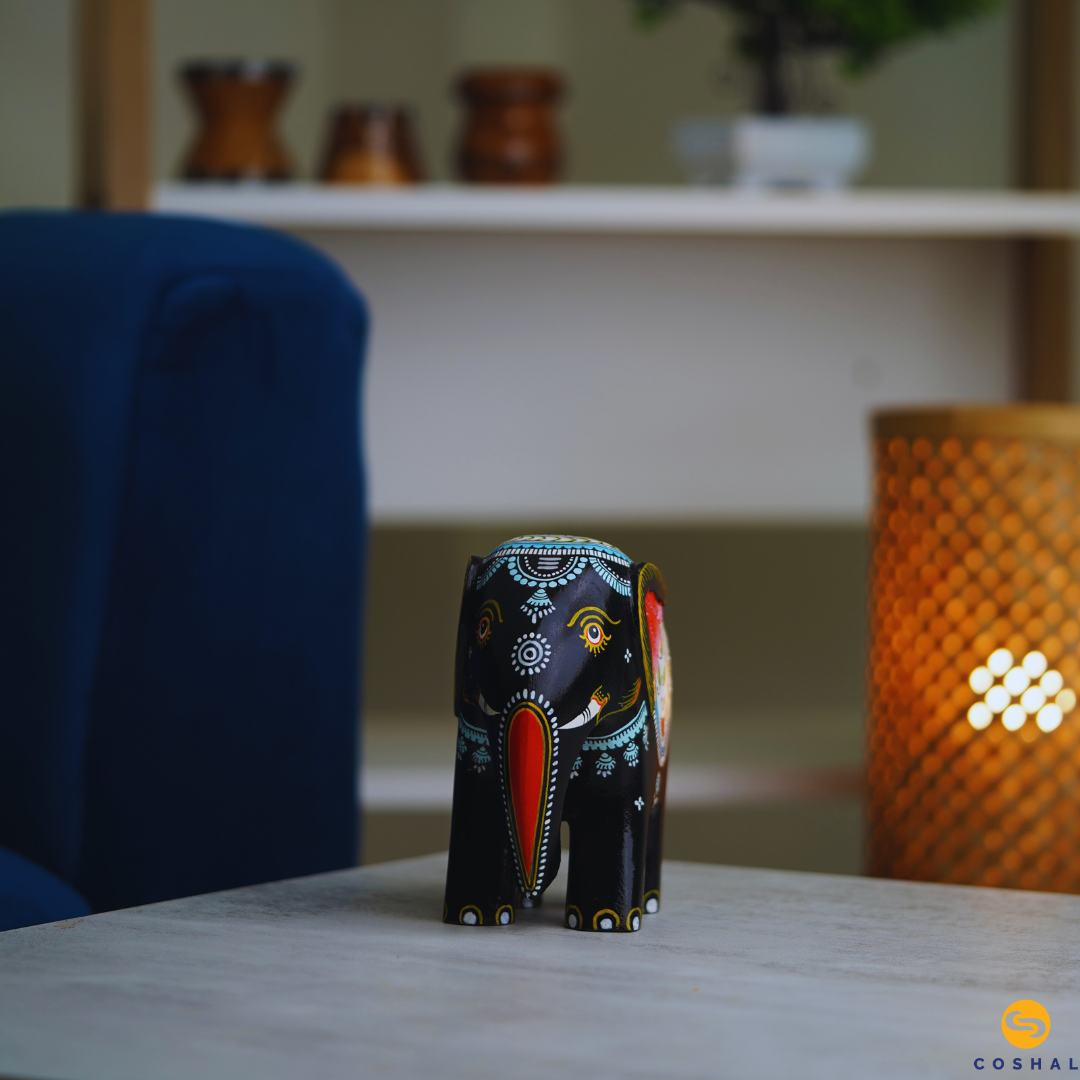 Standing elephant | Handpainted Wooden Pattachitra | Best for table decor | Coshal | OD30 3