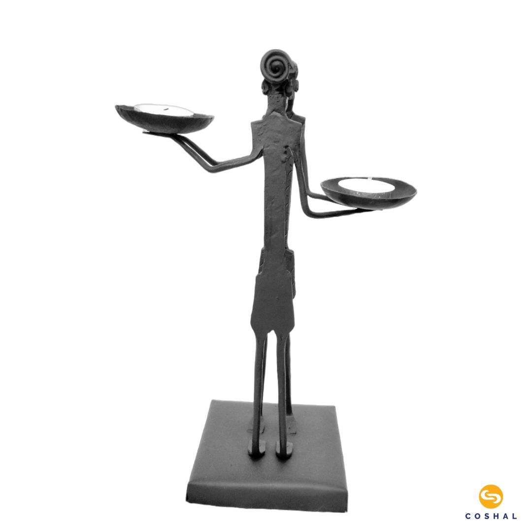 Tribal Couple Sandle Stand | Wrought Iron Tealight Candle Holder | Coshal | CI37 3