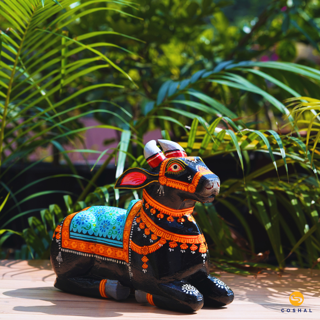 Wooden Pattachitra Nandi Idol Statue | Art Of Odisha | Vastu Room Decor | Coshal | OD76 4