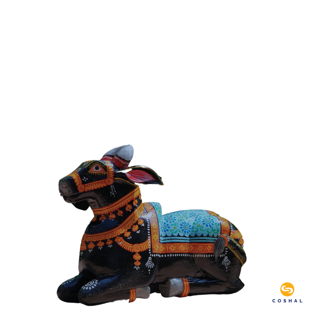 Wooden Pattachitra Nandi Idol Statue | Art Of Odisha | Vastu Room Decor | Coshal | OD76 5