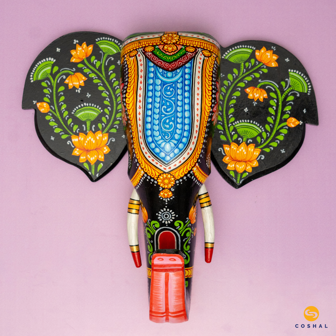 Wooden Handpainted Pattachitra Elephant Head | Coshal | OD82 1