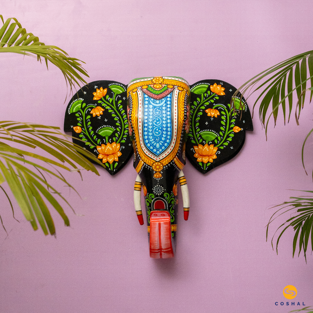 Wooden Handpainted Pattachitra Elephant Head | Coshal | OD82 4