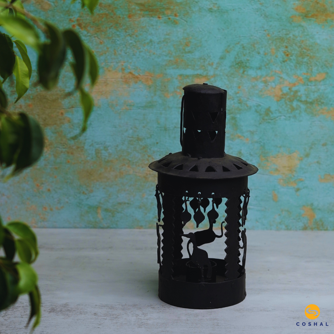 Wrought Iron Circular Lantern | Tribal Tealight Candle Holder | Coshal | CI33 1