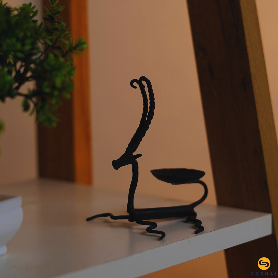 Wrought Iron Deer Shaped Candle Stand | Tribal Wrought Iron Tealight Holder | Coshal | CI38 2