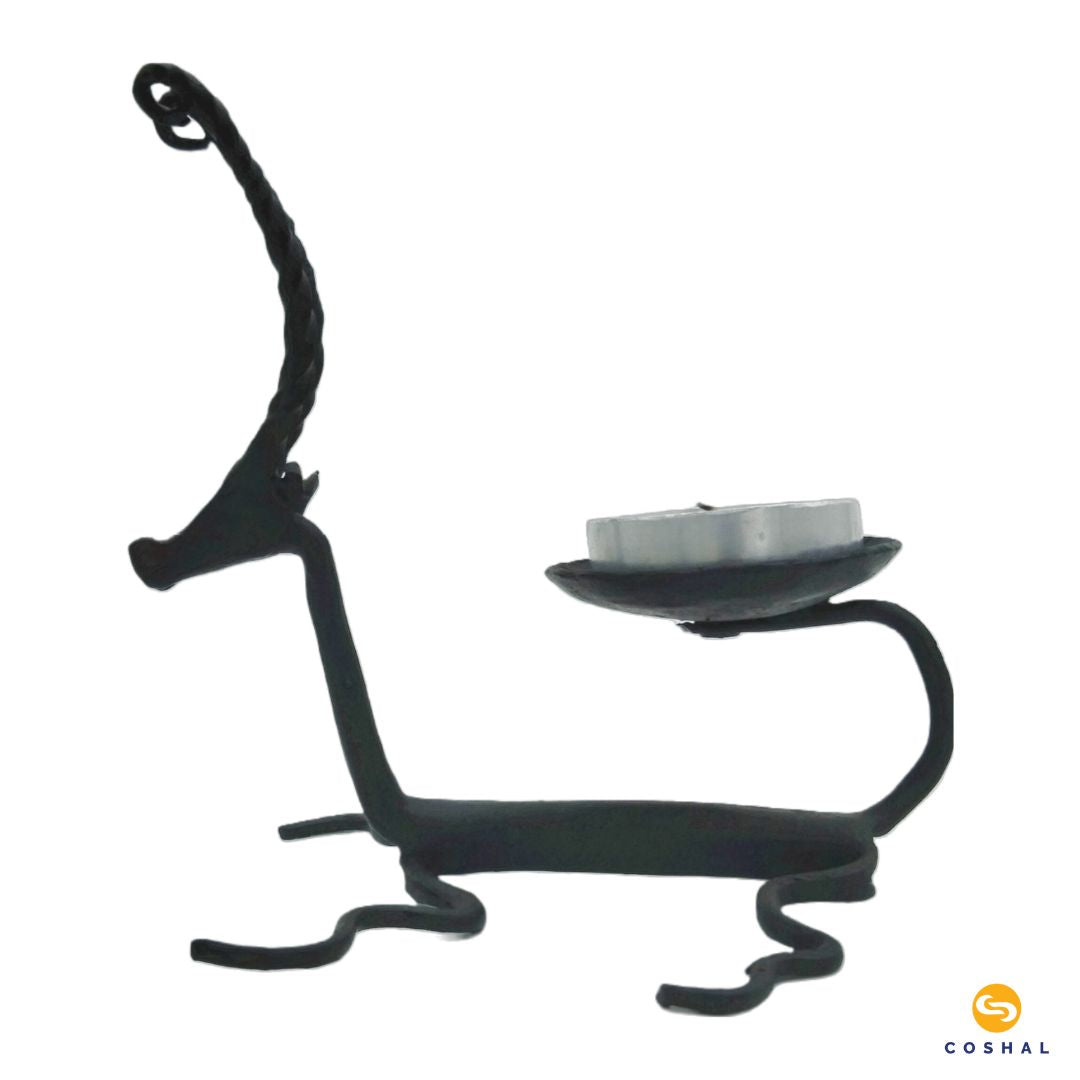 Wrought Iron Deer Shaped Candle Stand | Tribal Wrought Iron Tealight Holder | Coshal | CI38 3