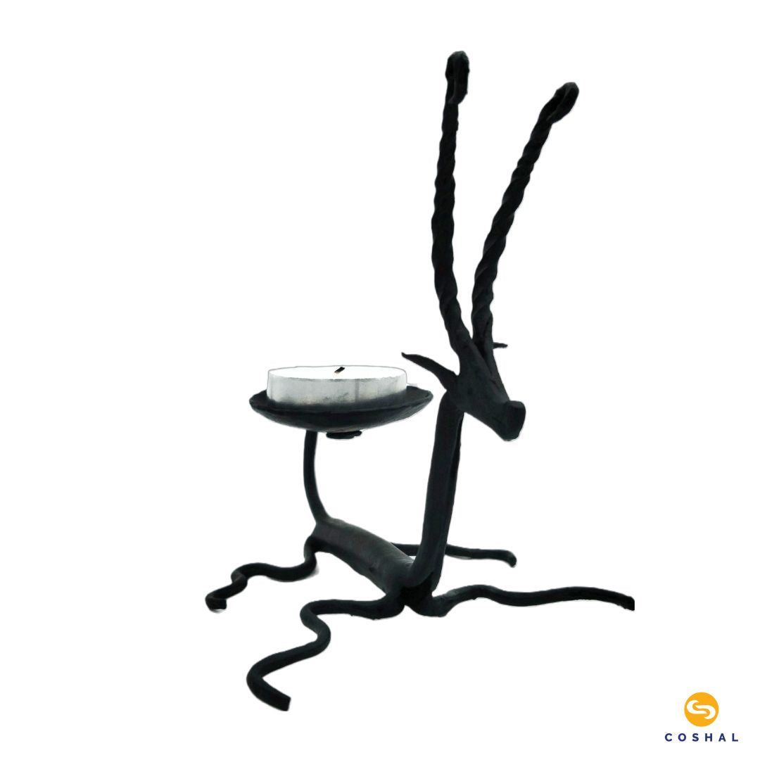 Wrought Iron Deer Shaped Candle Stand | Tribal Wrought Iron Tealight Holder | Coshal | CI38 4