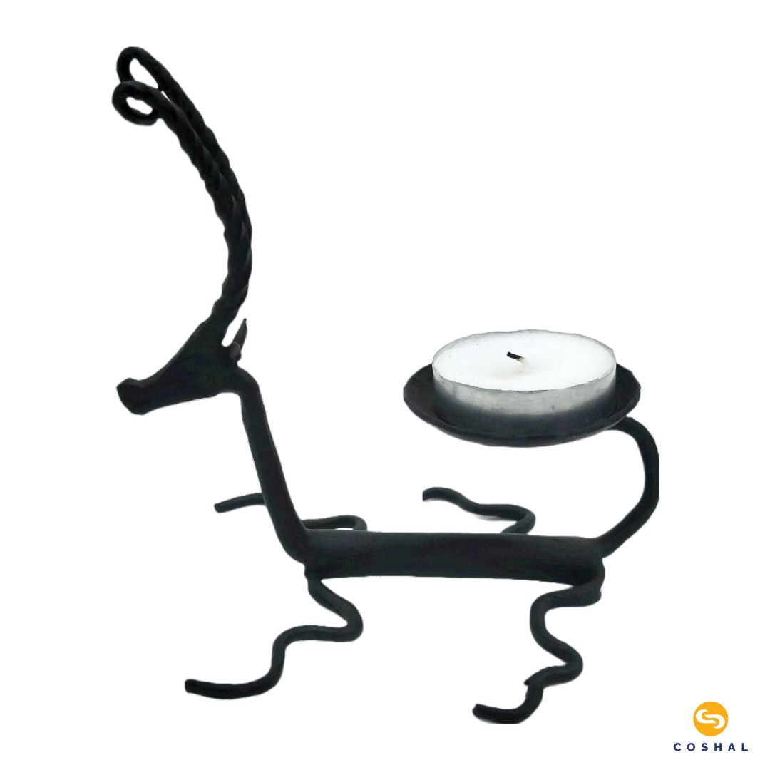 Wrought Iron Deer Shaped Candle Stand | Tribal Wrought Iron Tealight Holder | Coshal | CI38 5