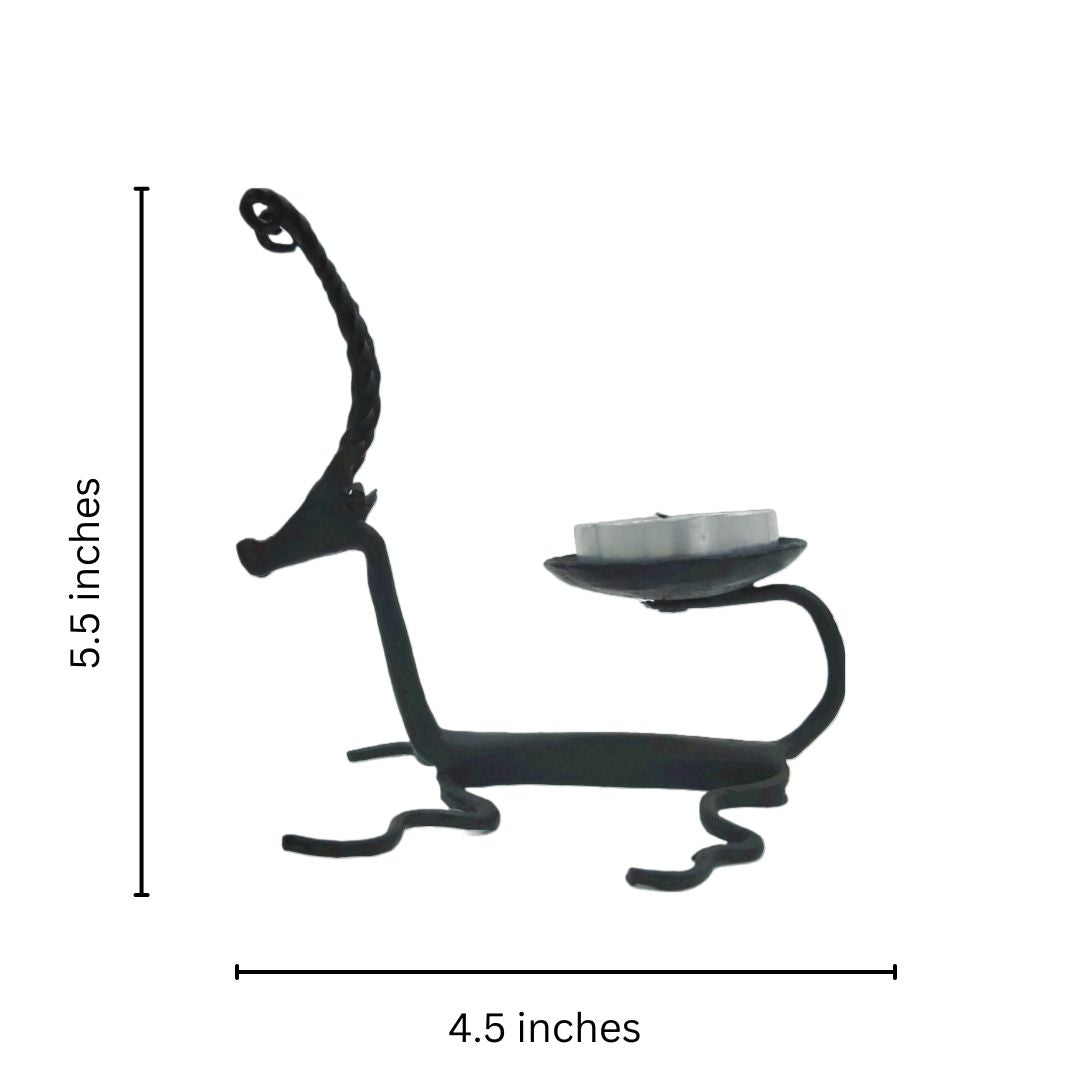 Wrought Iron Deer Shaped Candle Stand | Tribal Wrought Iron Tealight Holder | Coshal | CI38 6