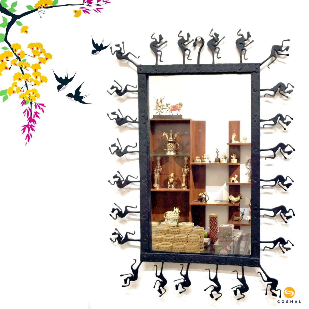 Wrought Iron Rectangle Tribal Mirror Frame | Mat Finish Wall Decor | Coshal | CI41 3