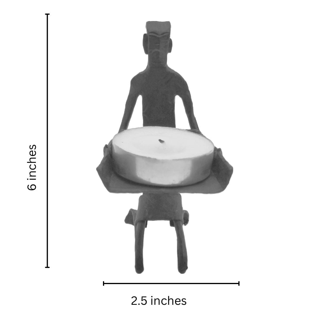 Wrought Iron Supa Candle stand | Tribal Tealight Candle Holder | Pitva Art | Coshal | CI35 7