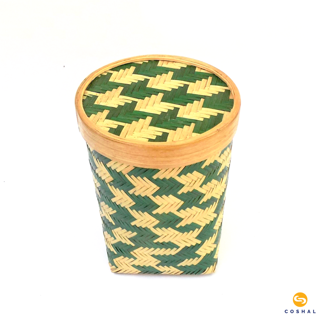 Coshal Art | Bamboo Natural Hand Made | Four Edge Box Set Art | Beige and Green | Pack of 3 Boxes | C02HD04003