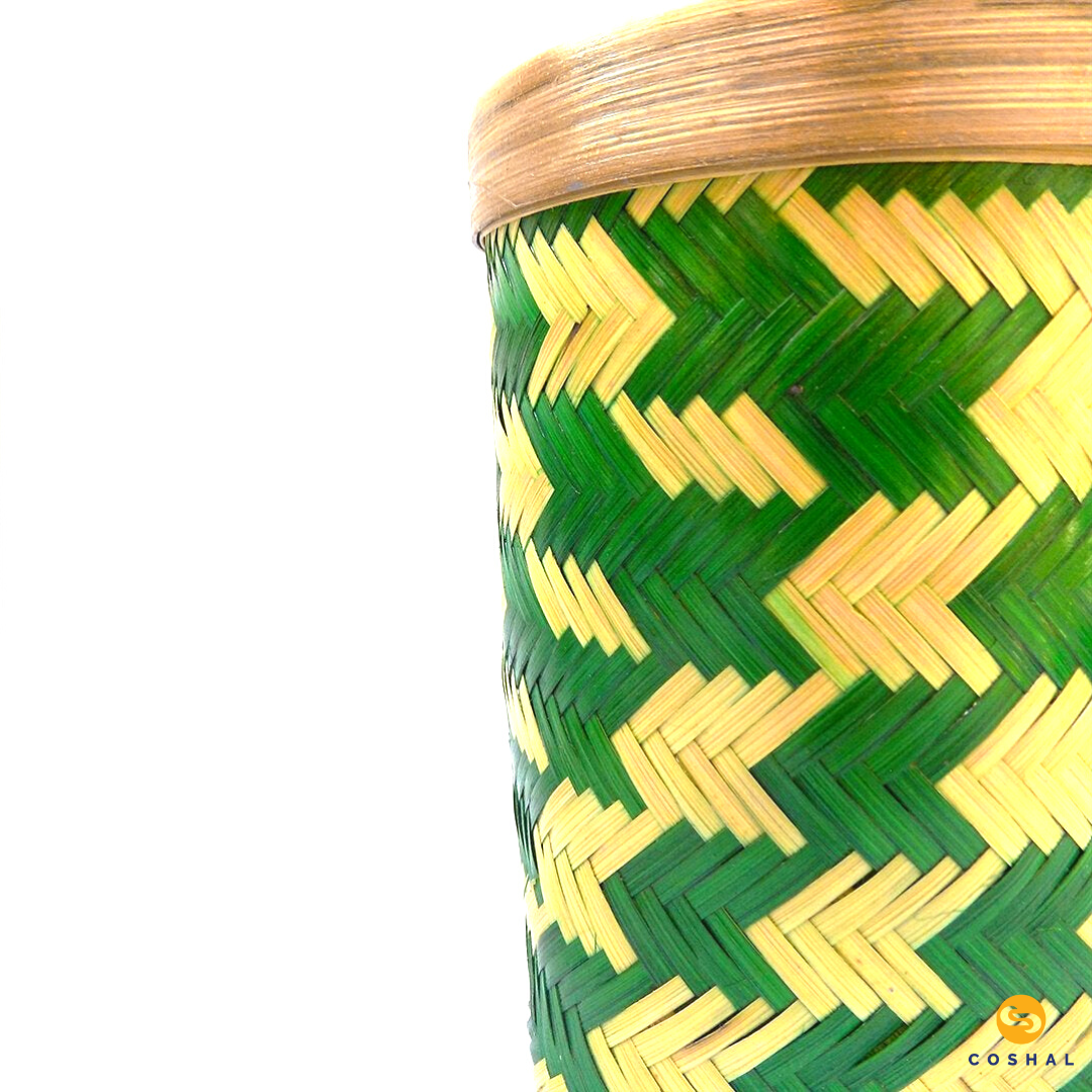 Coshal Art | Bamboo Natural Hand Made | Four Edge Box Set Art | Beige and Green | Pack of 3 Boxes | C02HD04003