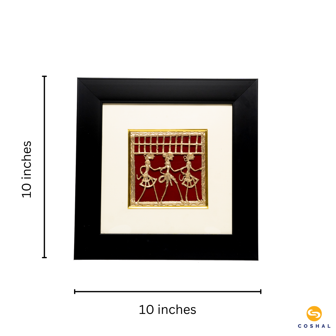 Bell Metal Wall Frame | Dhokra Brass Art | Best for Home and Wall Decor | Brass Decor 10x10 inches | Coshal | CD40 3