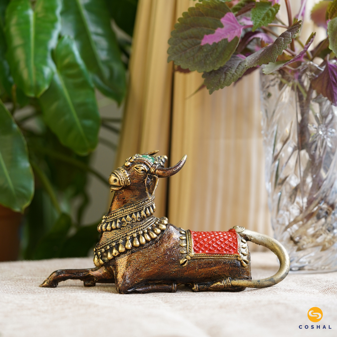 Brass Nandi Bulll Idol Statue | Dhokra auspicious Art | Bastar Dhokra Art | Vastu Room Decor | Coshal | CD26 1