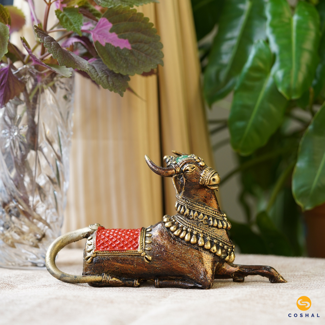 Brass Nandi Bulll Idol Statue | Dhokra auspicious Art | Bastar Dhokra Art | Vastu Room Decor | Coshal | CD26 3