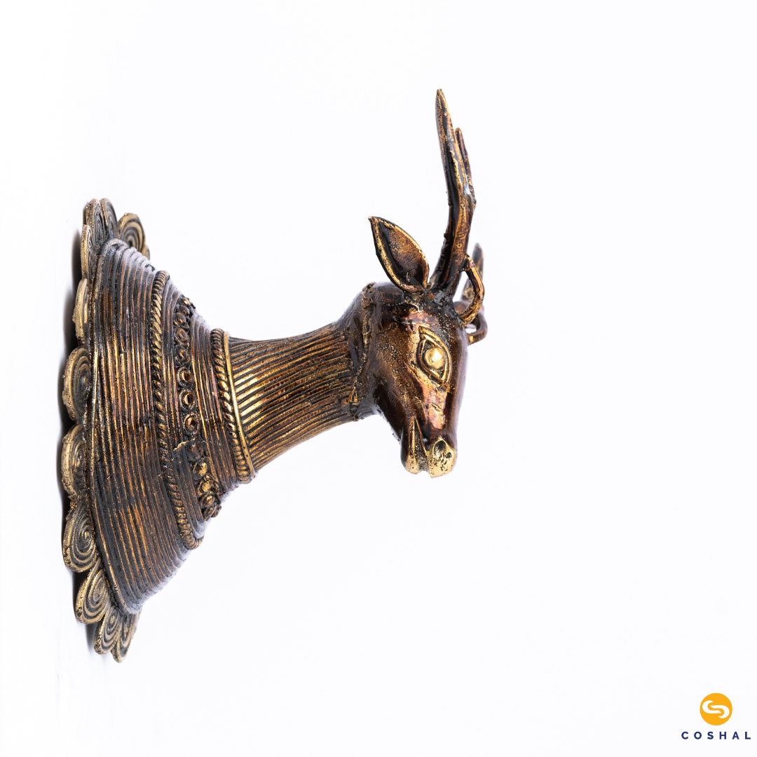 Deer Head | Dhokra Brass Decor | Bastar Dhokra Art | Room Decor | Wall art for Living Room | Coshal | CD22 2