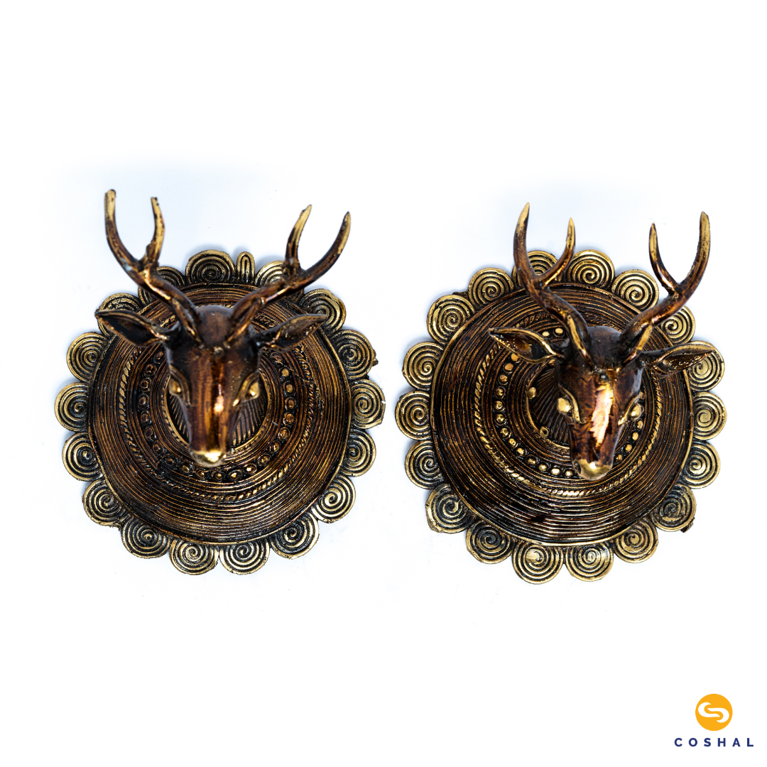 Deer Head | Dhokra Brass Decor | Bastar Dhokra Art | Room Decor | Wall art for Living Room | Coshal | CD22 3