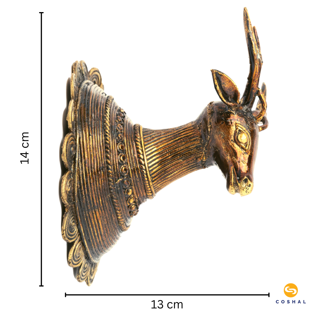 Deer Head | Dhokra Brass Decor | Bastar Dhokra Art | Room Decor | Wall art for Living Room | Coshal | CD22 4