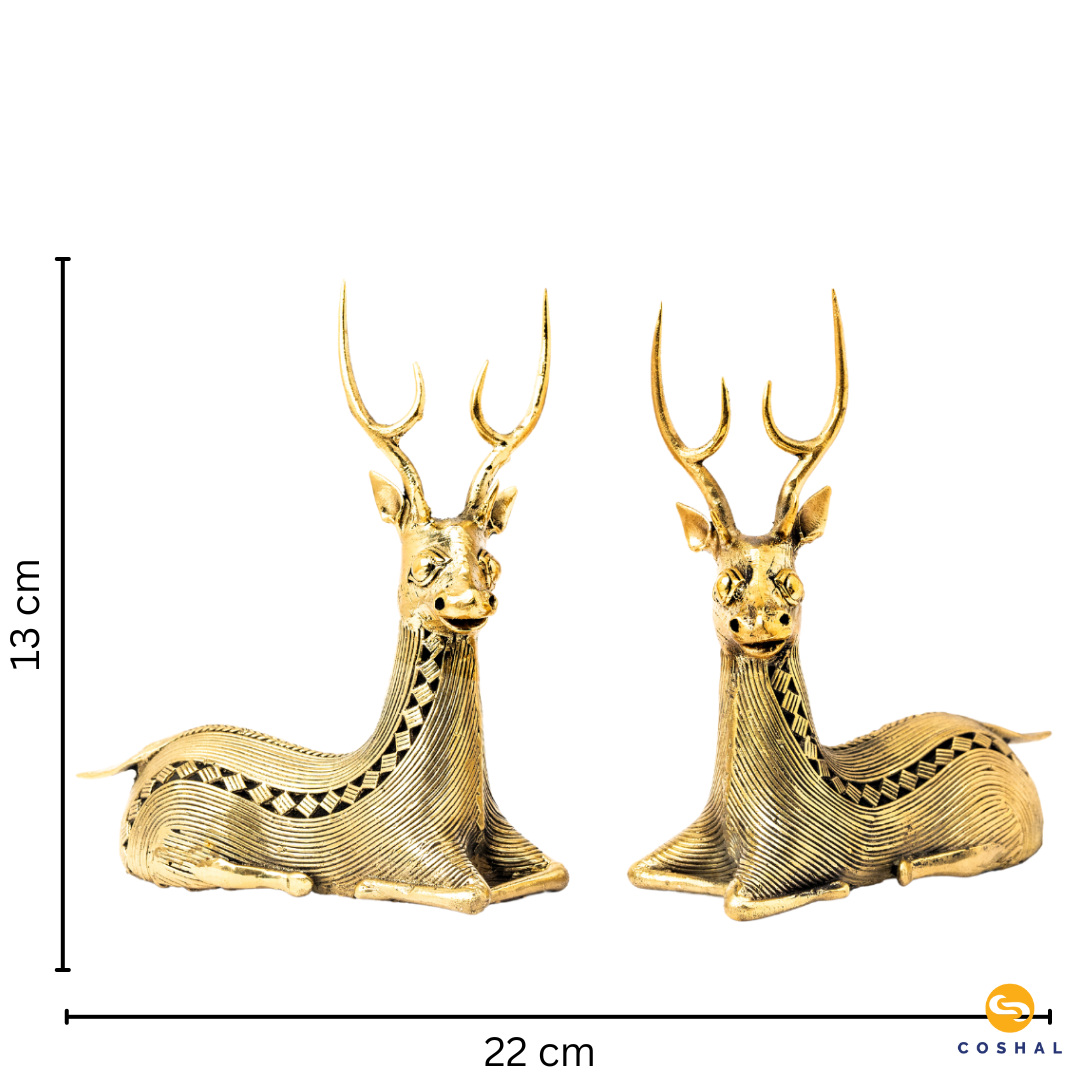 Dhokra Brass Resting, Sitting Deer Pair for Home & Office Decor | Best kept as vastu showpeice | Coshal | CD03 6
