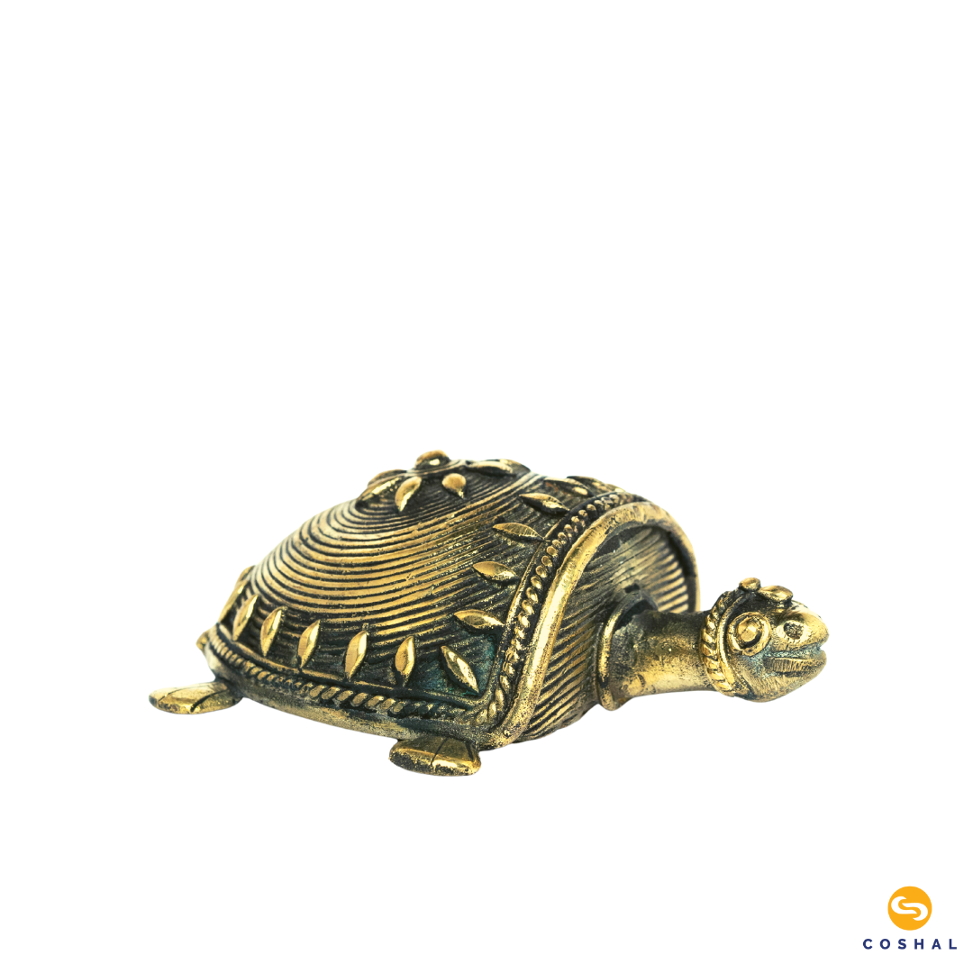 Handcrafted Brass Tortoise | Dhokra Brass Art | Best For attracting abundance | Coshal | CD10 3