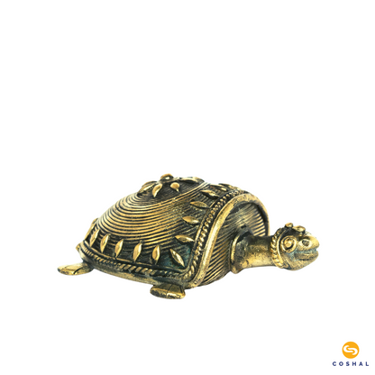 Handcrafted Brass Tortoise | Dhokra Brass Art | Best For attracting abundance | Coshal | CD10 3