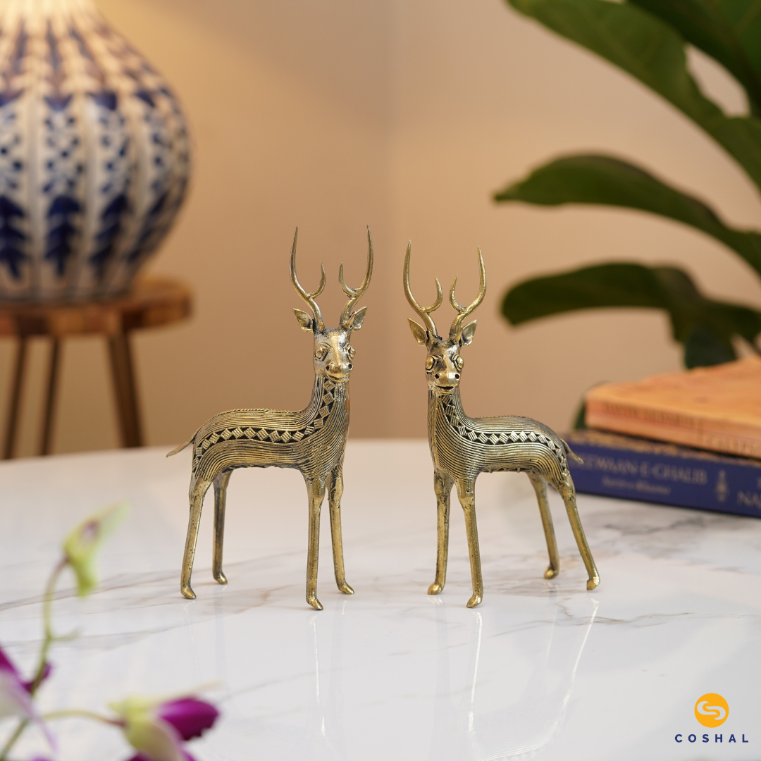 Handcrafted Dhokra Art Deer Standing | Dhokra Brass Home Decor | Best for table tops | Coshal | CD02 3