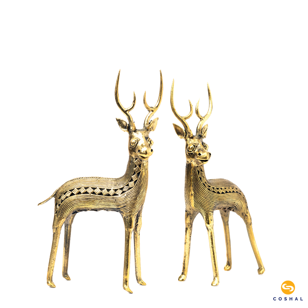 Handcrafted Dhokra Art Deer Standing | Dhokra Brass Home Decor | Best for table tops | Coshal | CD02 5