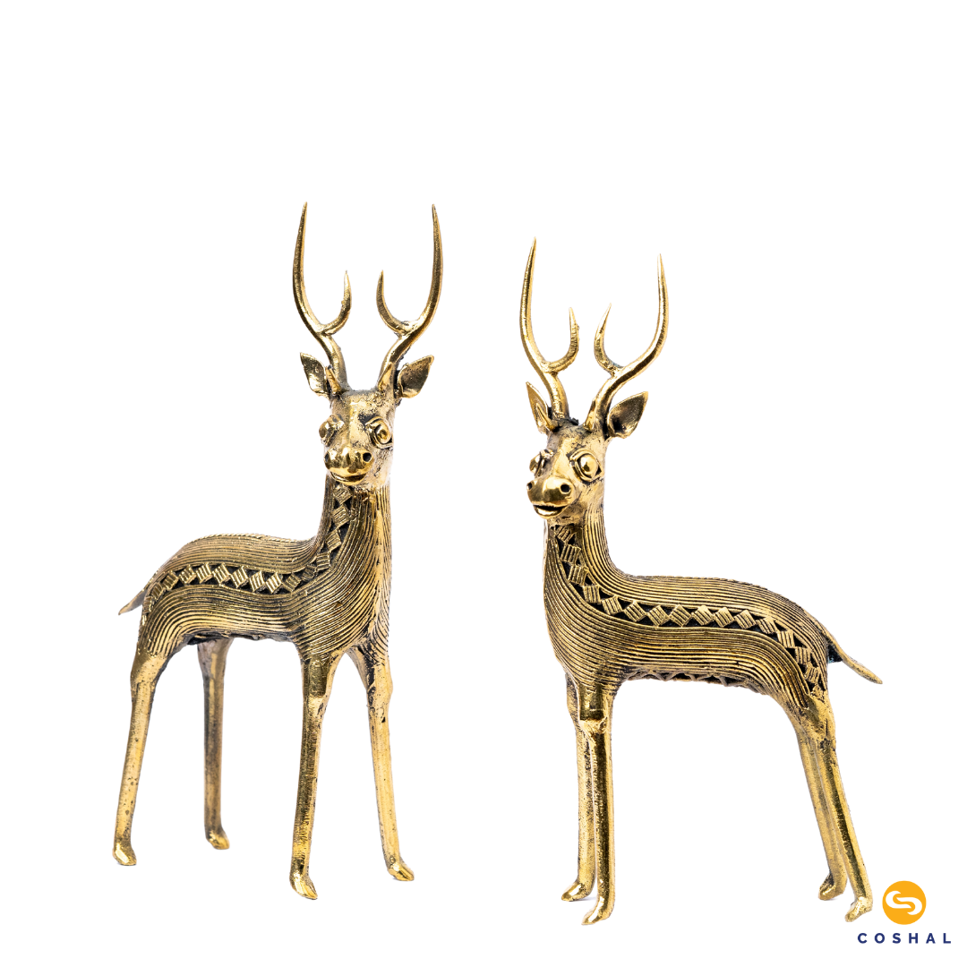 Handcrafted Dhokra Art Deer Standing | Dhokra Brass Home Decor | Best for table tops | Coshal | CD02 6