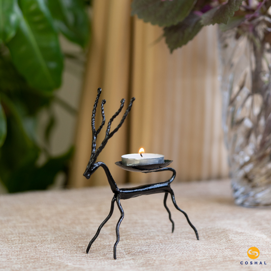 Tribal Tealight Candle Holder | Wrought Iron | Standing Deer Tealight Candle Holder for Diwali Decor | Coshal | CI14 1