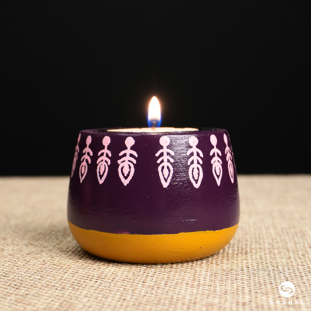 Handcrafted and Painted Pattachitra Motifs Tealight Candle Holders | Coshal | DP06