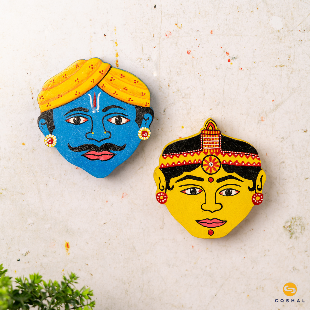 Cherial Hand-Painted Wall Mask Couple Pair | Artistic Wall Decor for Home and Office Art from Telengana | Coshal | S22