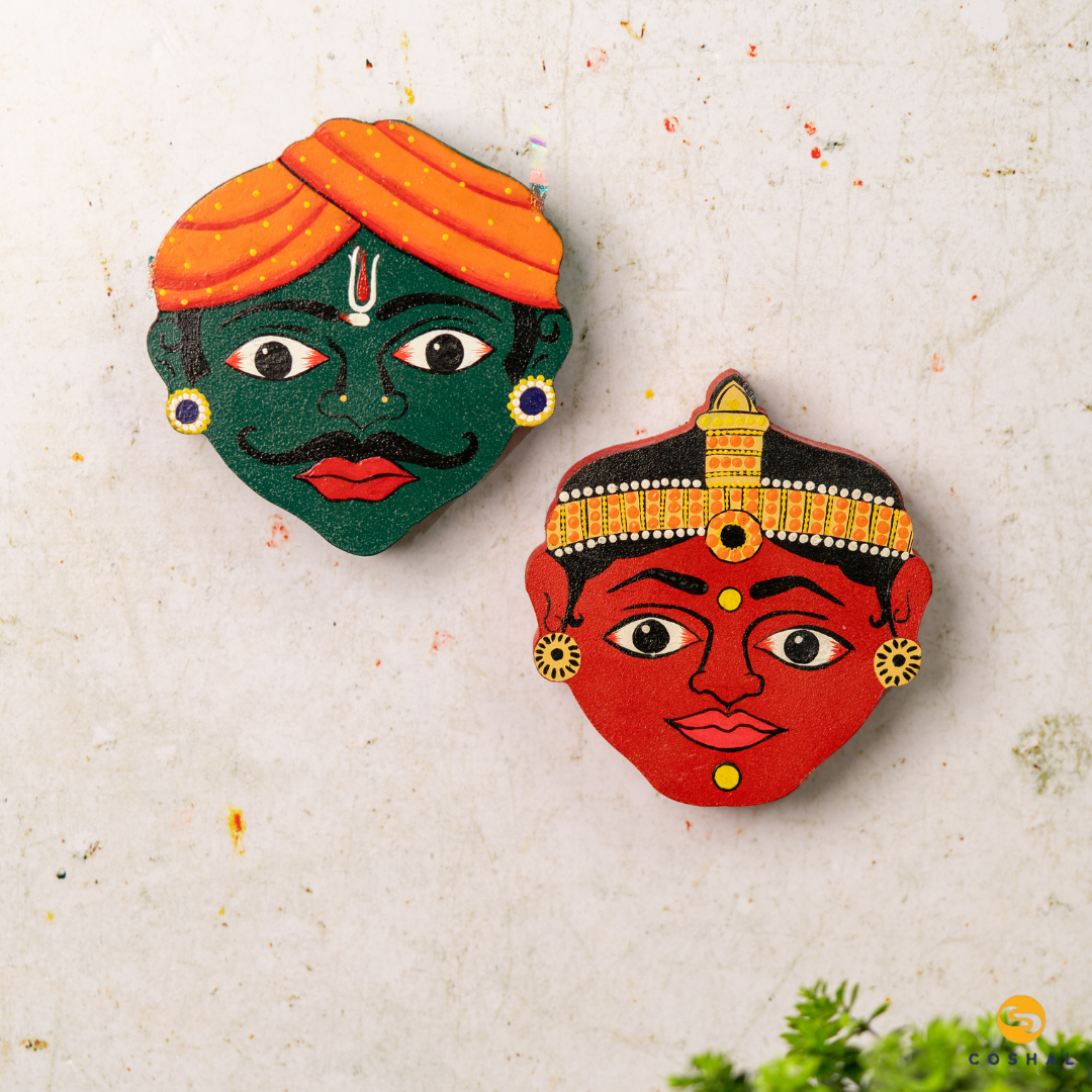 Cherial Hand-Painted Wall Mask Couple Pair | Artistic Wall Decor for Home and Office Art from Telengana | Coshal | S22