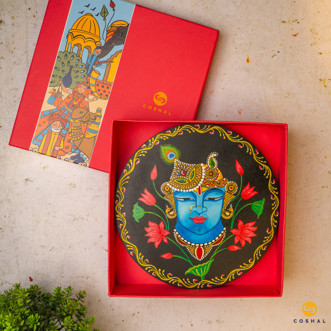 Shreenath Ji Pichwai Hand-Painted Wall Plate | Artistic Wall Decor for Home and Office Art from Rajasthan | Coshal | S12