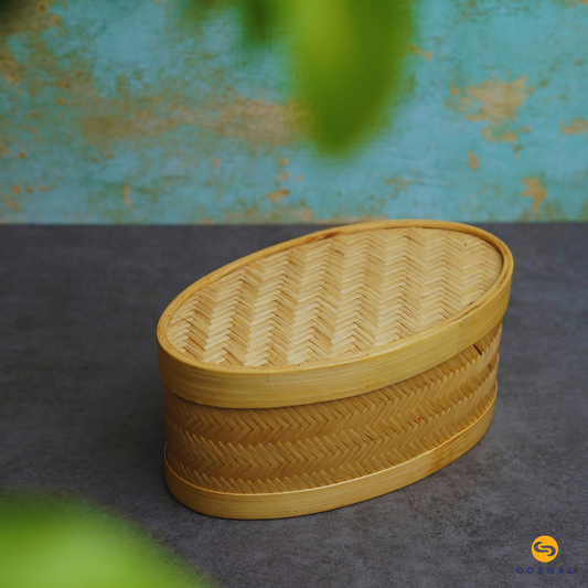 Coshal Art | Bamboo Natural Hand Made | Oval Box Set | Beige  | Pack of 3 Boxes | C02HD04012