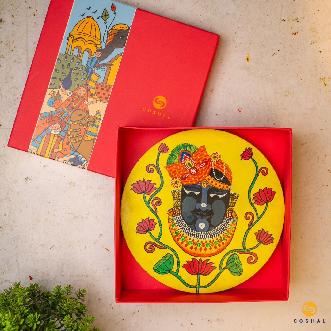 Shreenath Ji Pichwai Hand-Painted Wall Plate | Artistic Wall Decor for Home and Office Art from Rajasthan | Coshal | S13