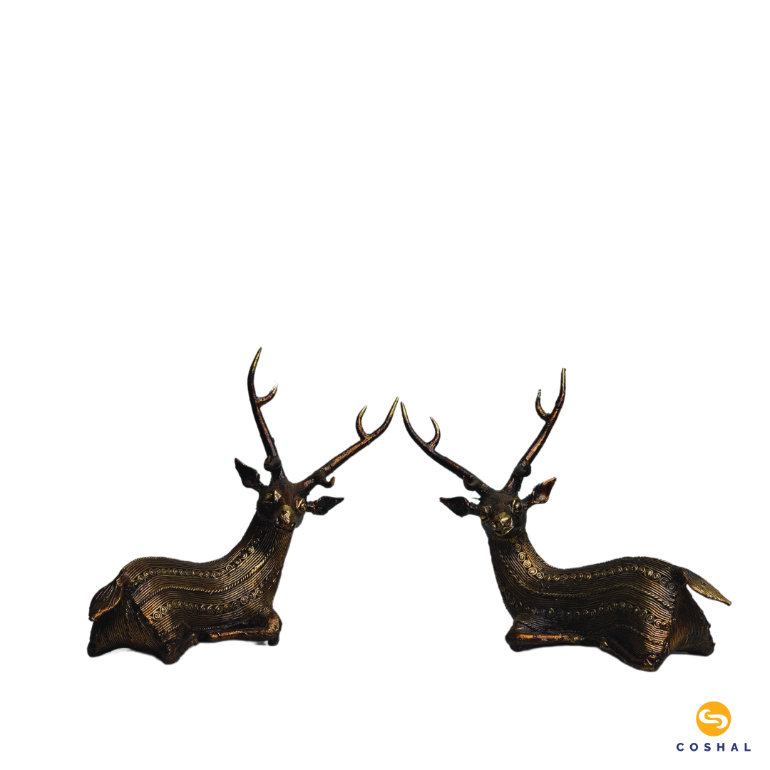 Bell Metal Deer Statue |  Best for table decor | Bastar Dhokra Art | Room Decor | Coshal | CD68 3