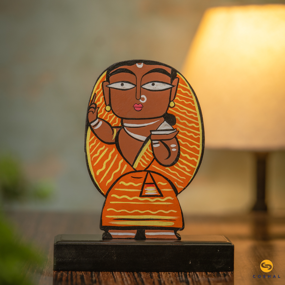 Kalighat Hand-Painted Tabletop | Artistic Table Decor for Home and Office Art from Bengal | Coshal | S01