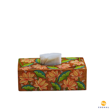 Tissue box 9inches with flower design | Pattachitra | Best for table decor | Coshal | OD22