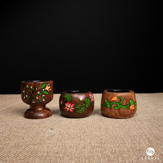 Tealight Candle Holder Centerpieces for Homedecoration Handpainted Pichwai Motifs Set of 3