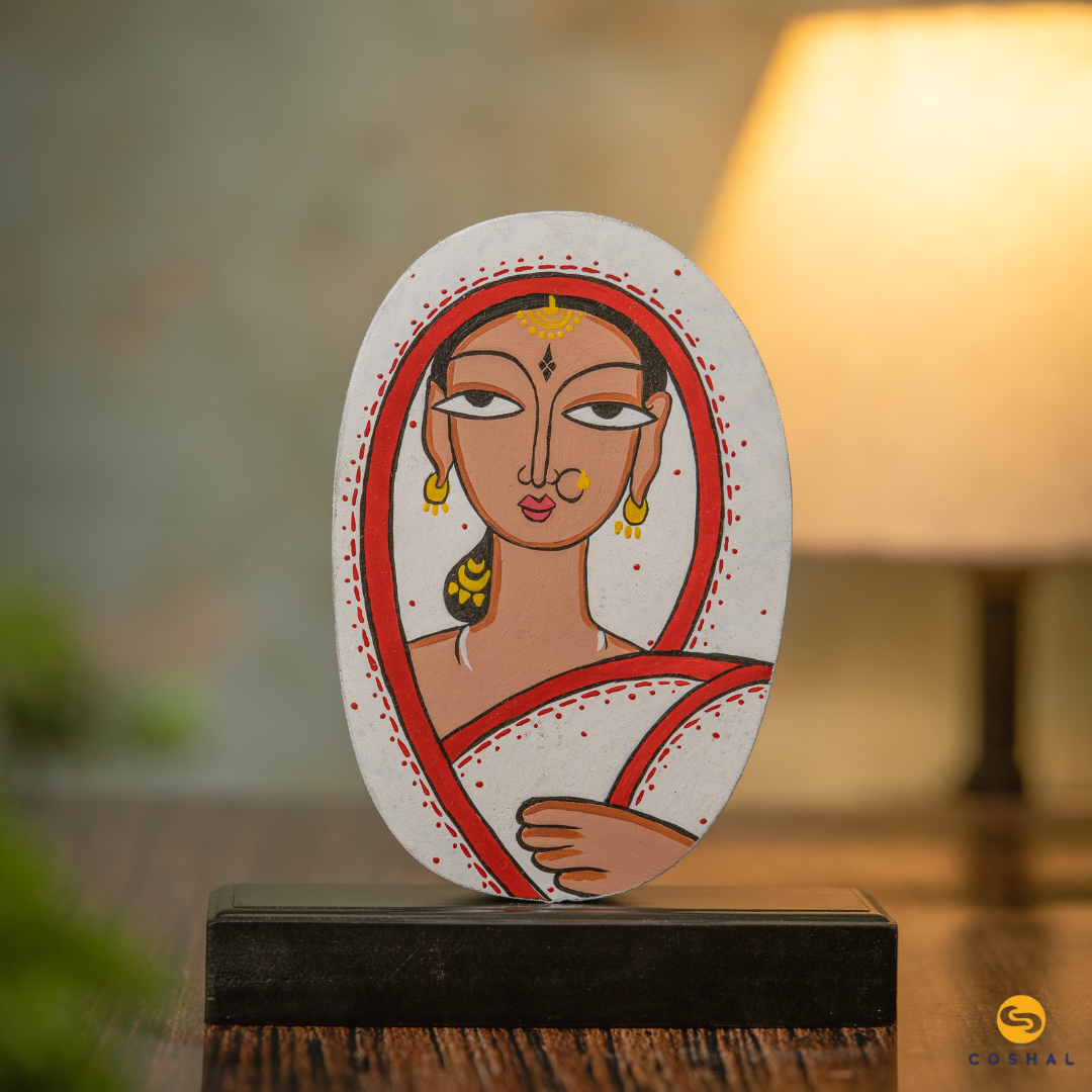 Kalighat Hand-Painted Tabletop | Artistic Home and Office Decor from Bengal | Coshal | S02