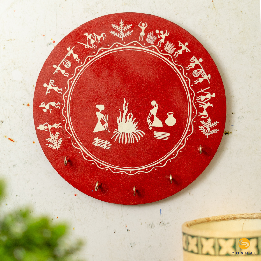 Warli Hand-Painted Wall Plate | Artistic Home and Office Decor from Maharastra | Coshal | S09