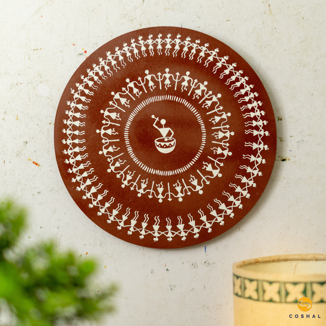 Warli Hand-Painted Wall Plate | Artistic Home and Office Decor from Maharastra | Coshal | S11