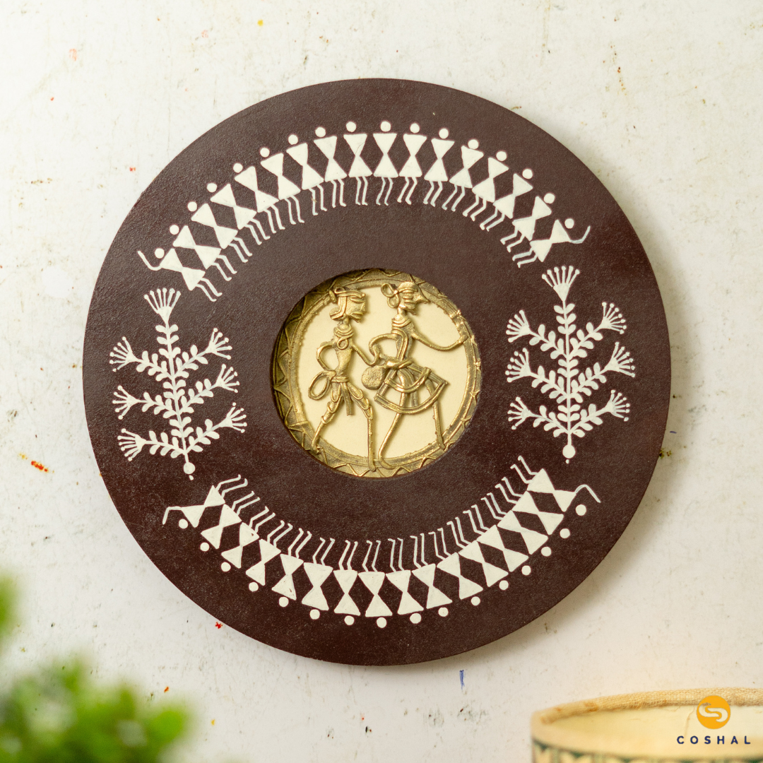 Dhokhra Hand-Painted Wall Plate | Artistic Wall Decor for Home and Office Art from Chhattisharh | Coshal | S17