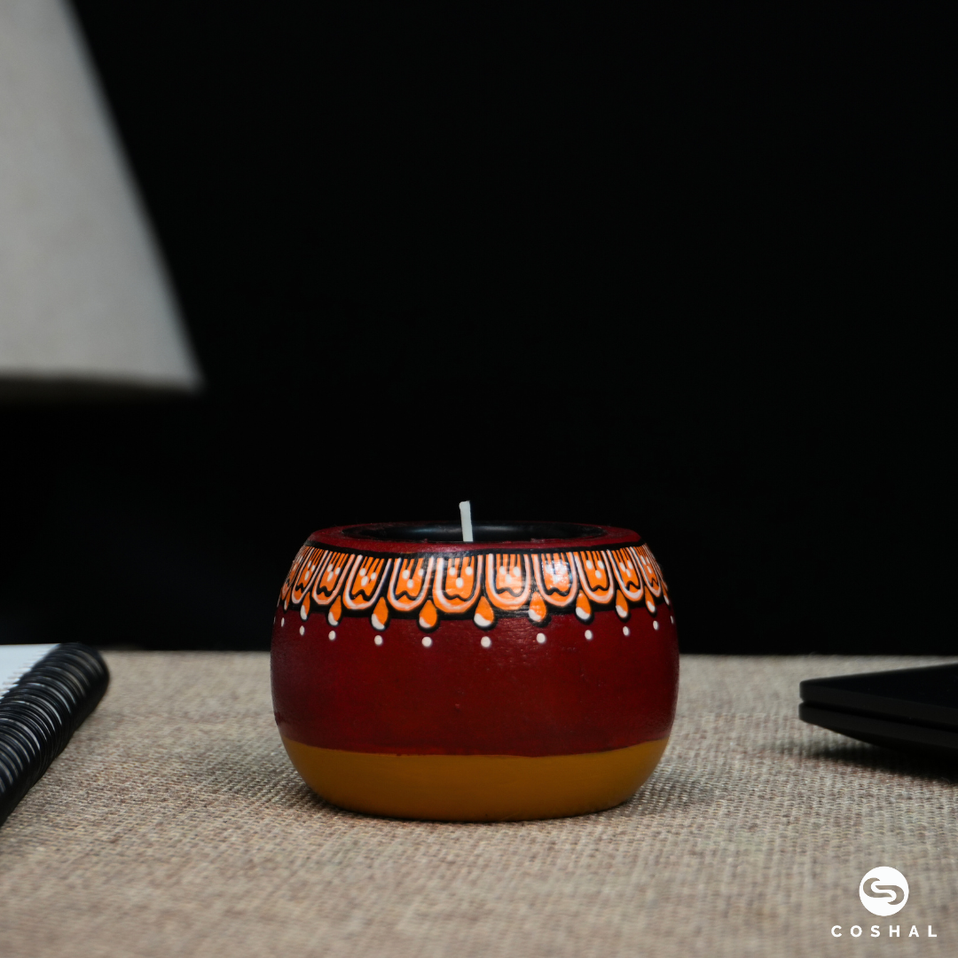 Handcrafted and Painted Pattachitra Motifs Tealight Candle Holders | Coshal | DP05