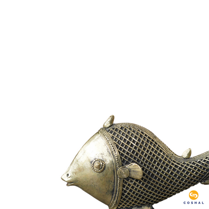 Antique Brass Fish Statue | Dhokra Art Bastar | Room Decor | Coshal | CD53 5